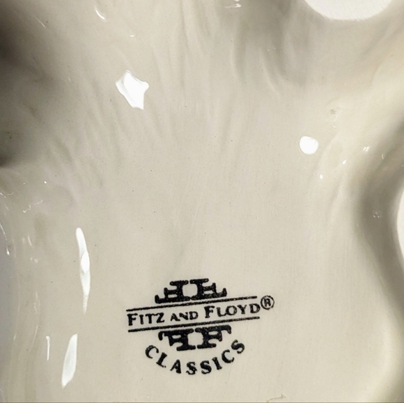 Fitz And Floyd Classics White Bunny Rabbit Trinket Dish W/Lid Gold Bow Greenery - Picture 2 of 11